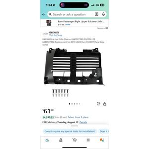 Active Grille Shutter 68405073AD CH1206113 Ram 1500 DT 2019-2022 New Body